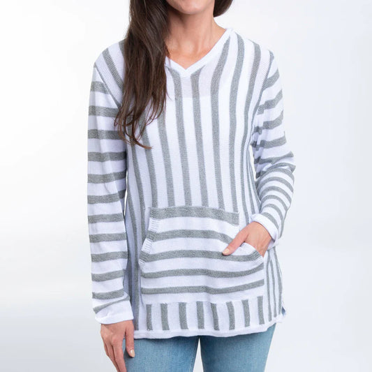 Charcoal Stripe Brodie Hooded V-Neck Top