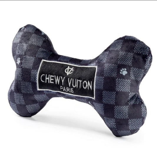 Black Checker Chewy Vuiton Dog Bone-Large