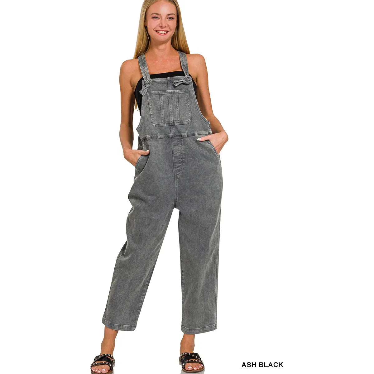 Acid Washed Knot Strap Overalls