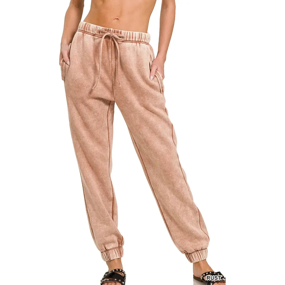 Acid Wash Fleece Jogger Sweatpants with Pockets