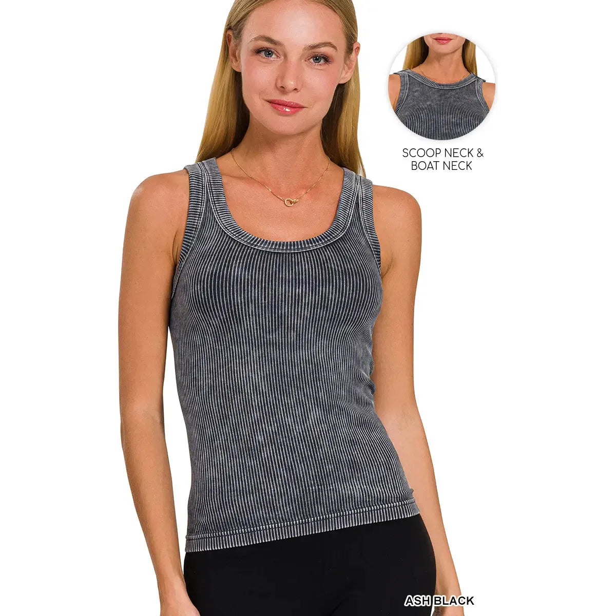 2 Way Neckline Washed Ribbed Cropped Tank Top