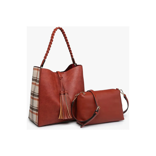 Dina Plaid Contrast Tote