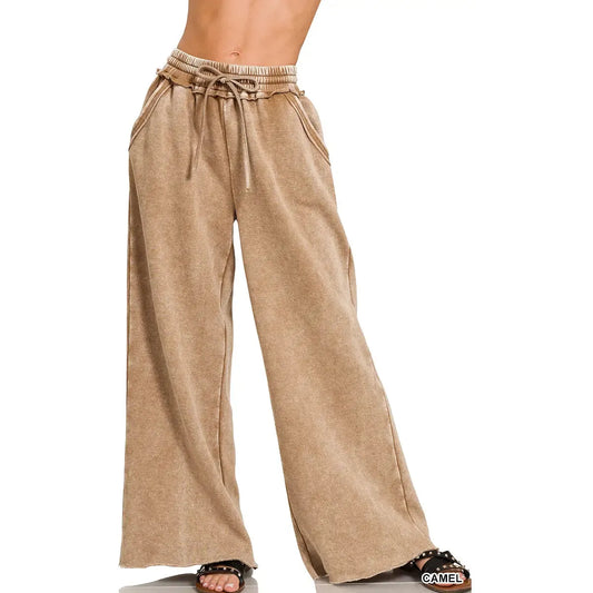 Acid Washed Fleece Sweatpants with Pockets