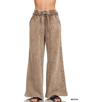 Acid Washed Fleece Sweatpants with Pockets