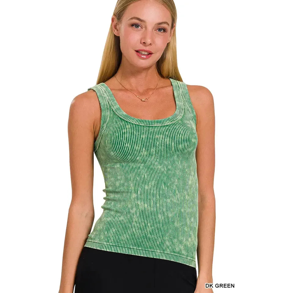 2 Way Neckline Washed Ribbed Tank Top