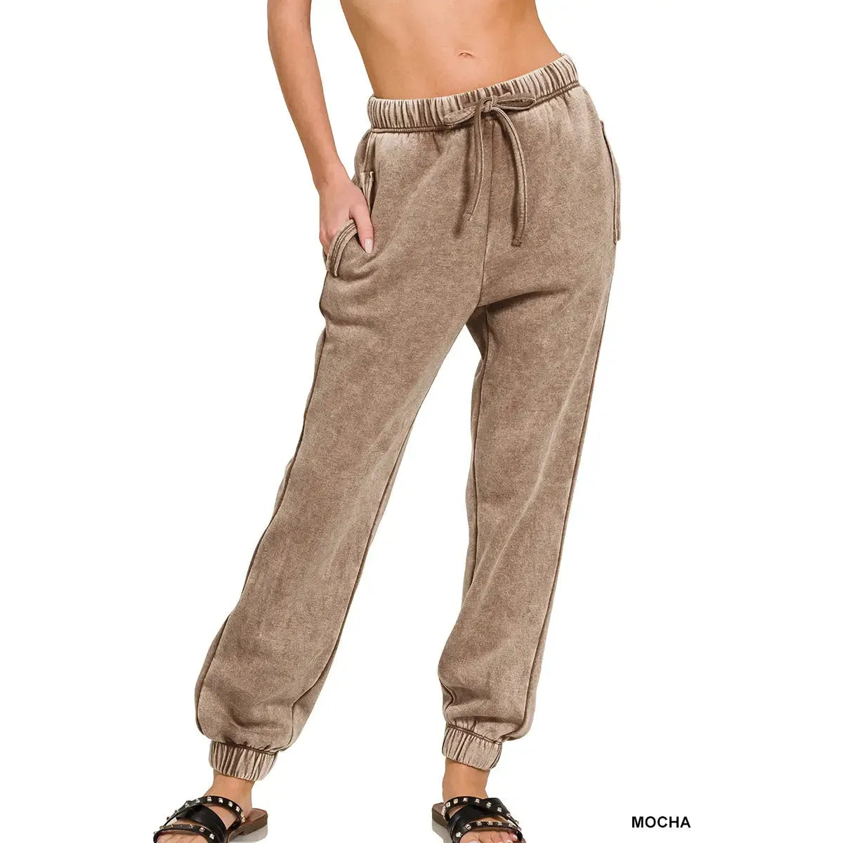 Acid Wash Fleece Jogger Sweatpants with Pockets