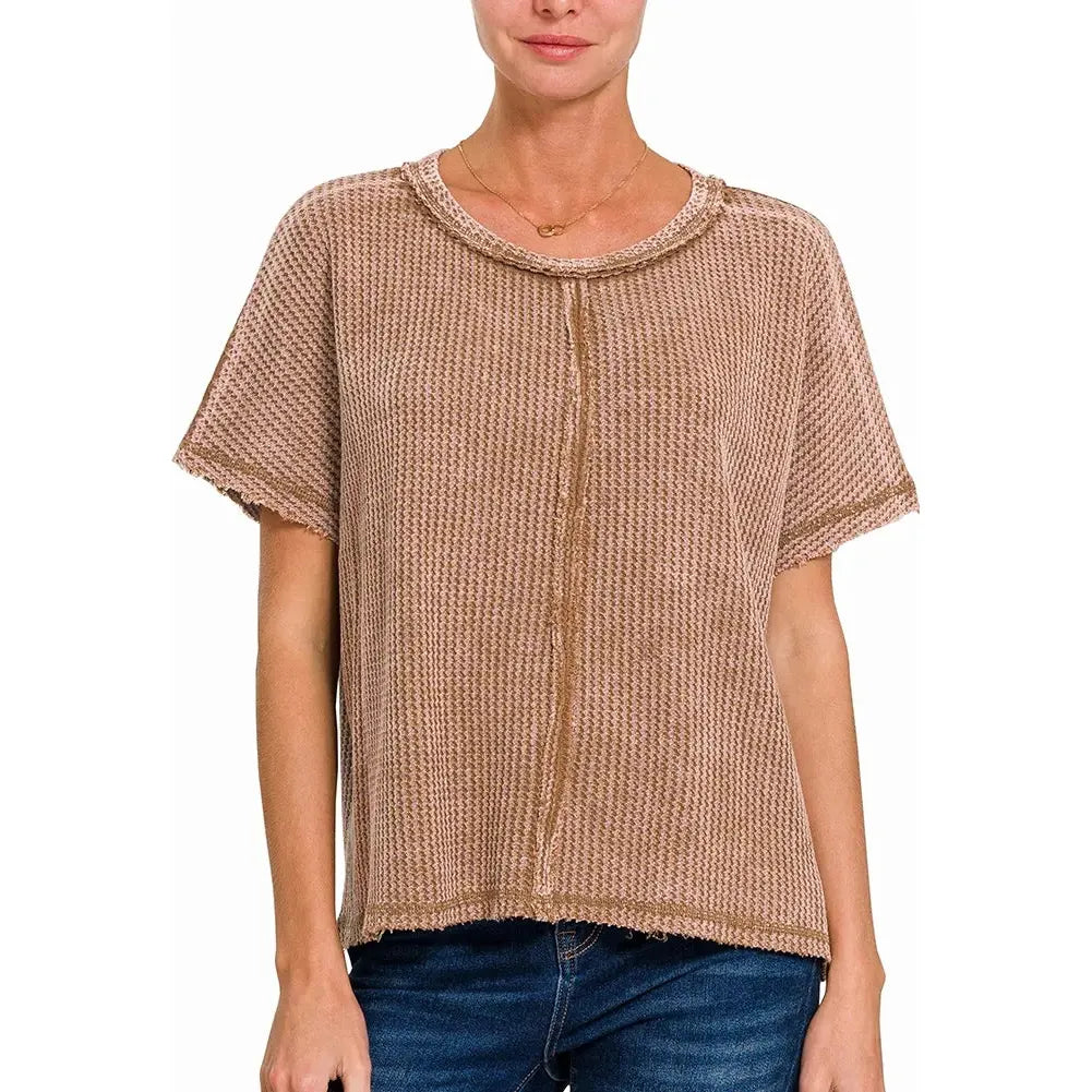 Washed Baby Waffle Short Sleeve Top