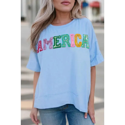 Sparkle America Embroidered Graphic T-Shirt