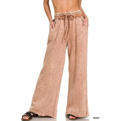 Acid Washed Fleece Sweatpants with Pockets