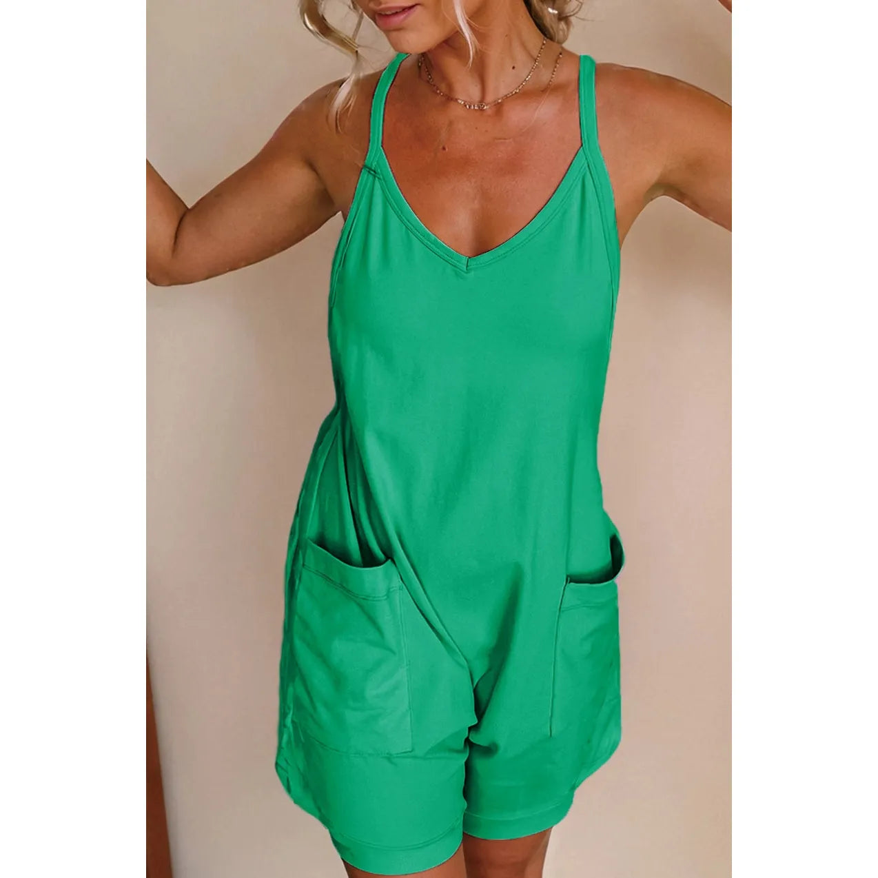 Spaghetti Strap V Neck Jersey Romper