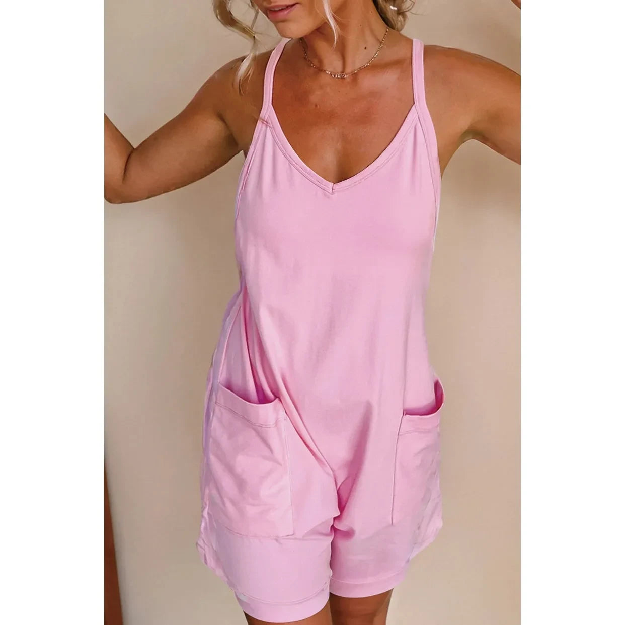 Spaghetti Strap V Neck Jersey Romper