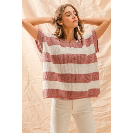 Loose Fit V Neck Stripe Sweater