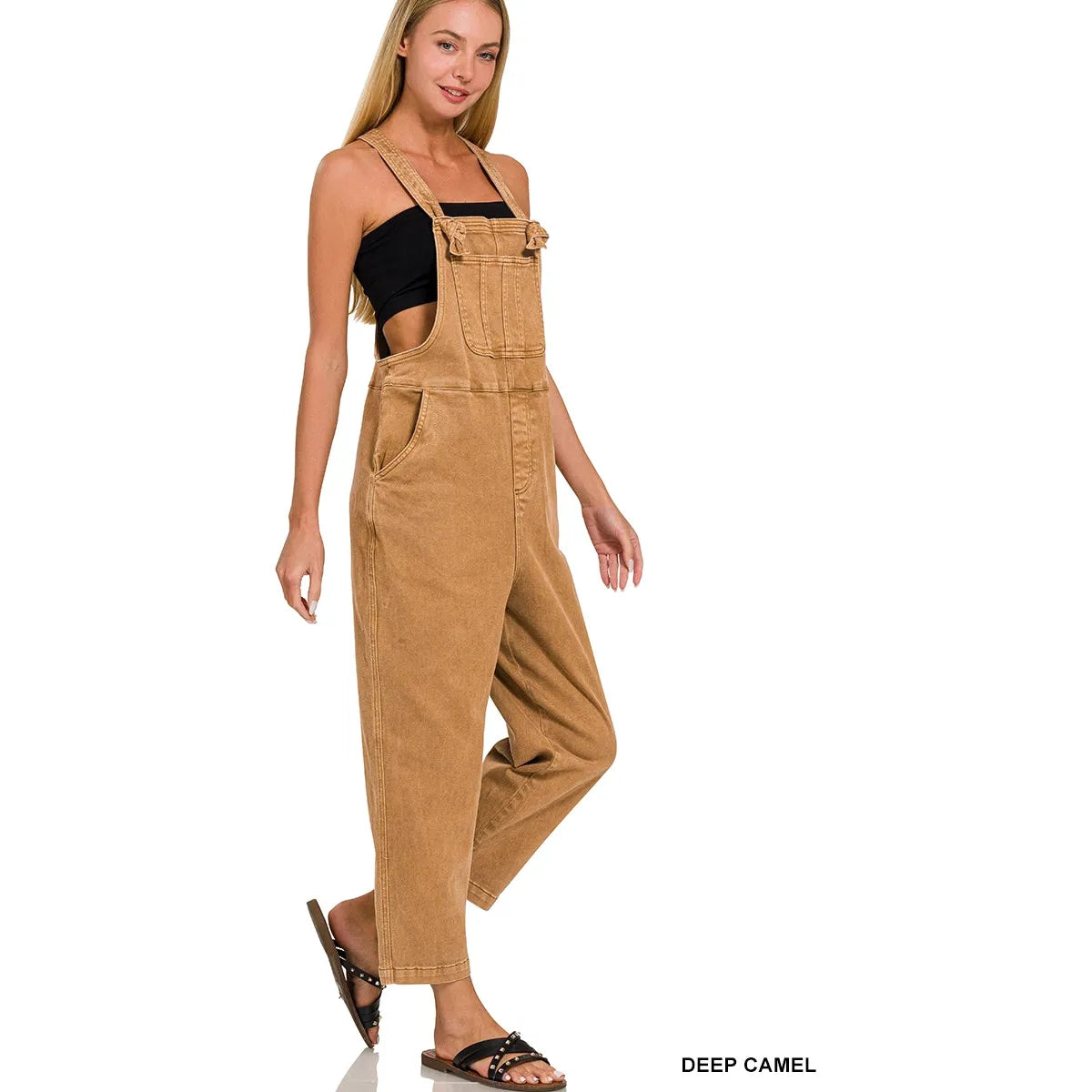 Acid Washed Knot Strap Overalls