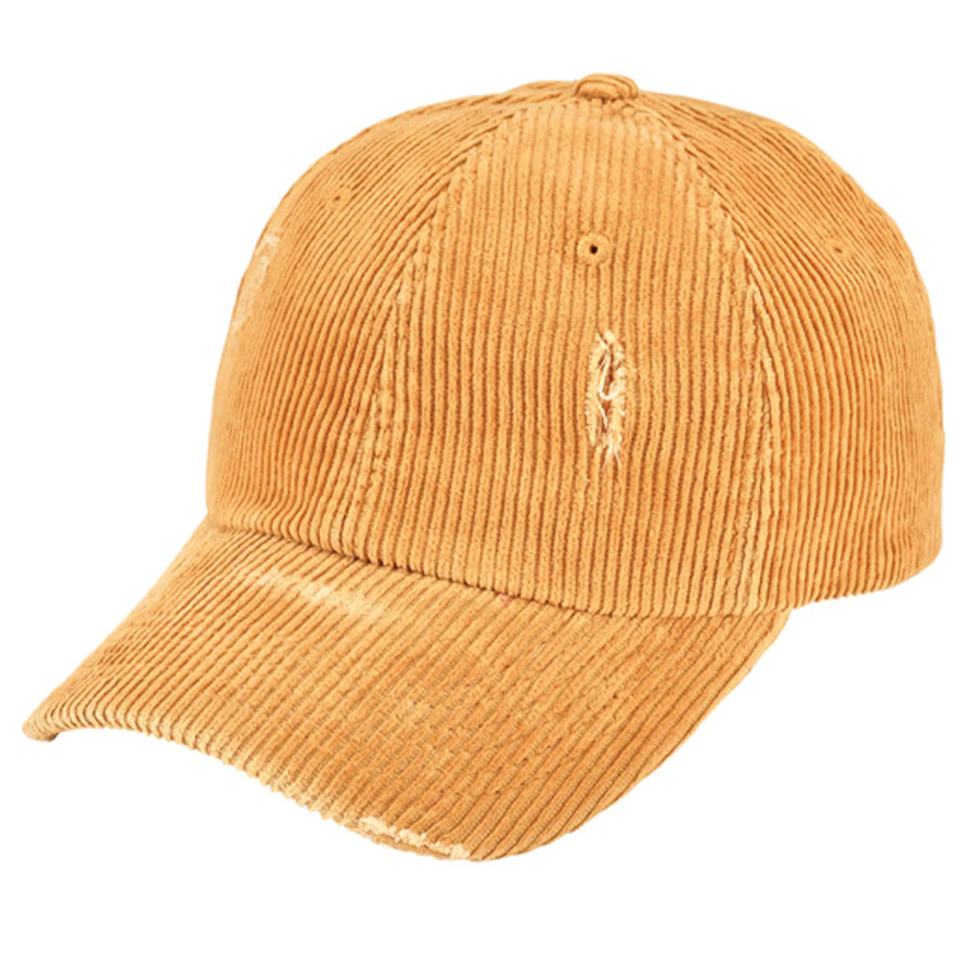 Distressed cord ball cap