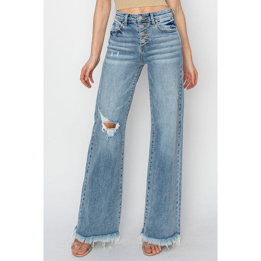 Mid Rise-Wide Leg Button Down Jeans