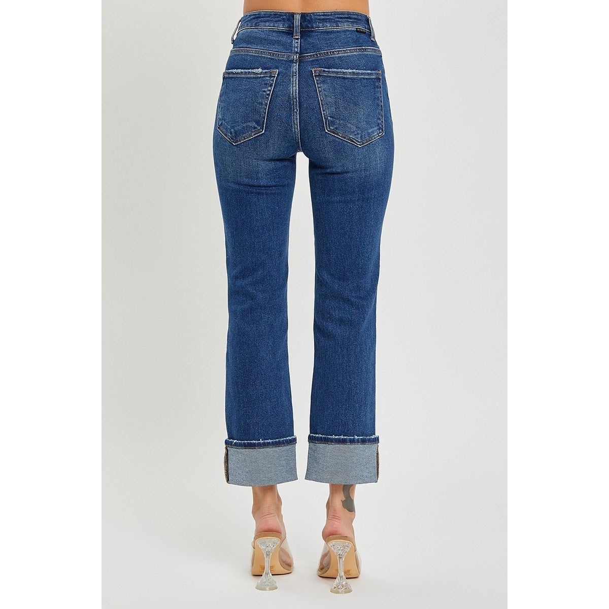 High Rise Cuffed Straight Jeans