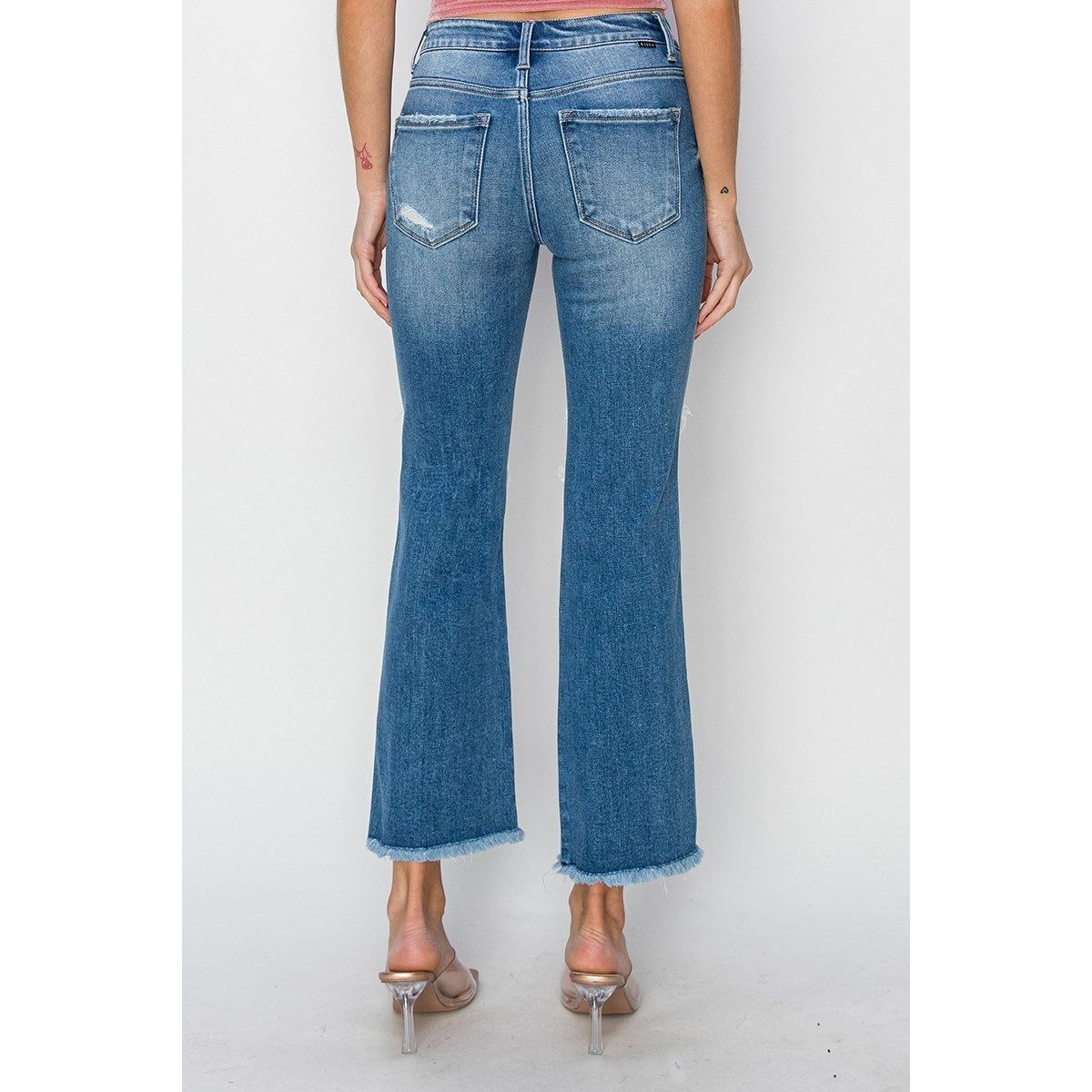 Mid Rise Crop Flare Jeans