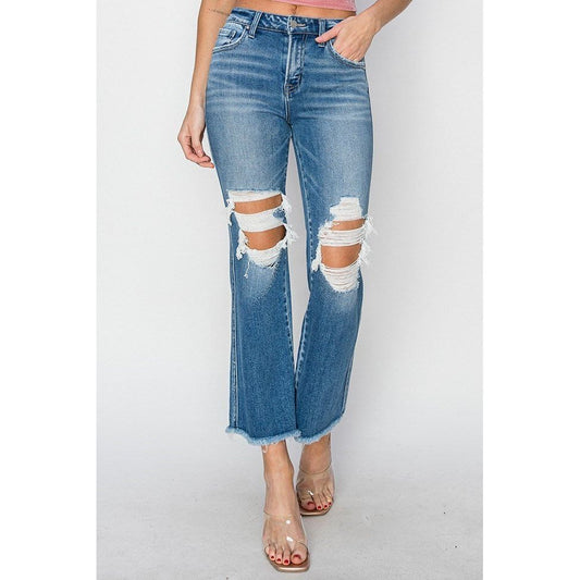 Mid Rise Crop Flare Jeans