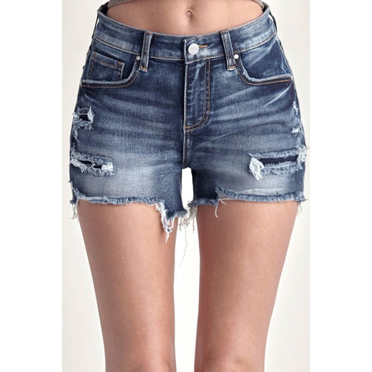 Mid-Rise Patched Denim Shorts
