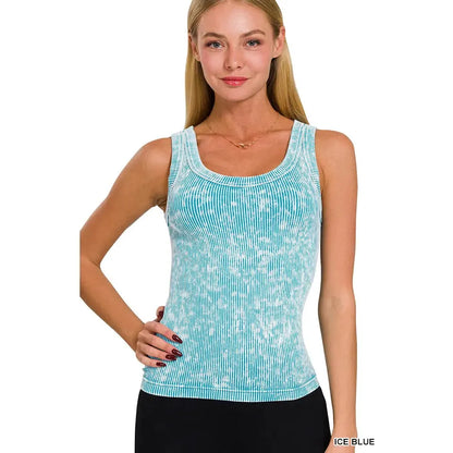 2 Way Neckline Washed Ribbed Tank Top