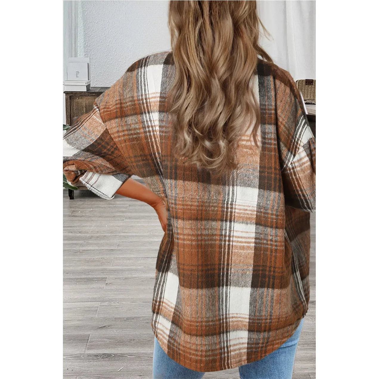 Plaid Flap Pockets Shacket