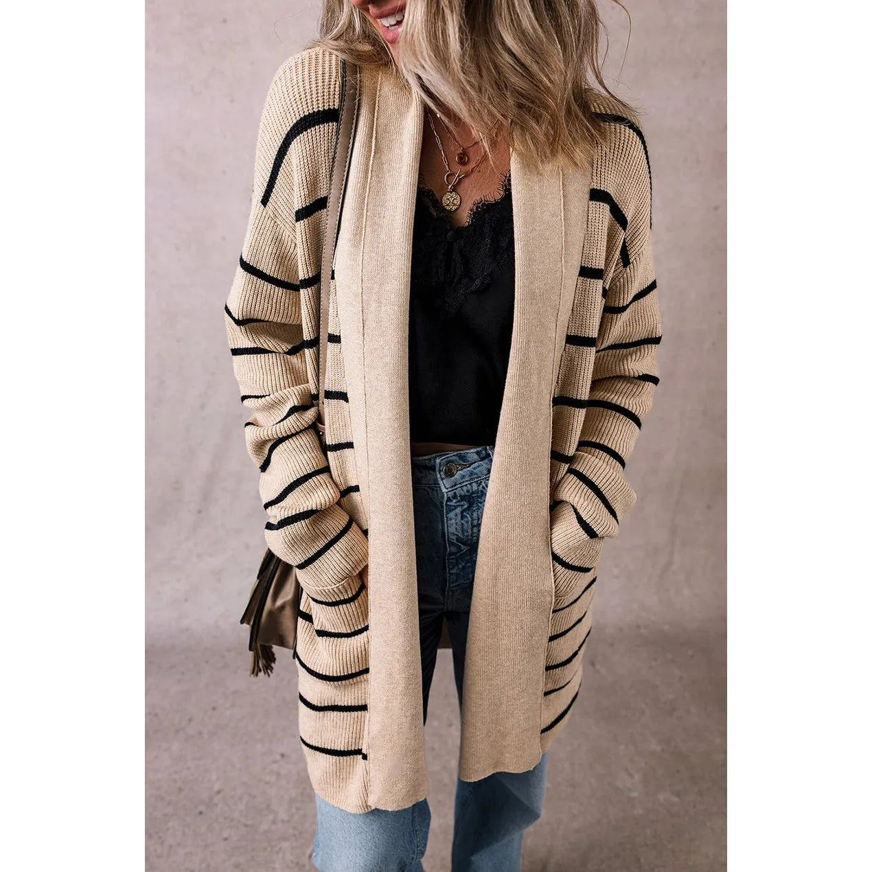 Shawl Neckline Open Cardigan with Pockets