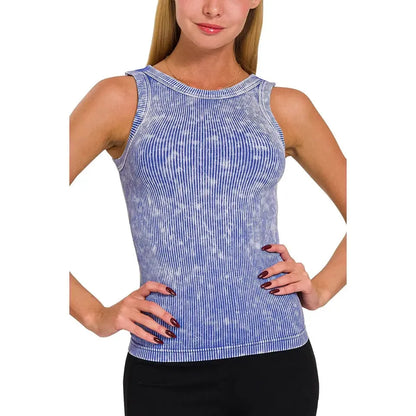 2 Way Neckline Washed Ribbed Tank Top