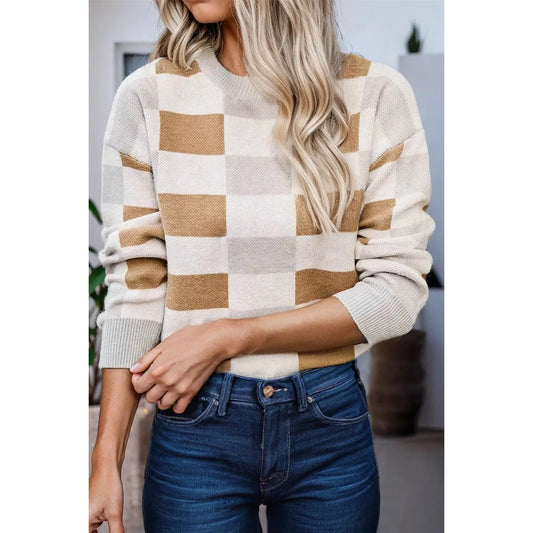 Checkered Round Neck Sweater