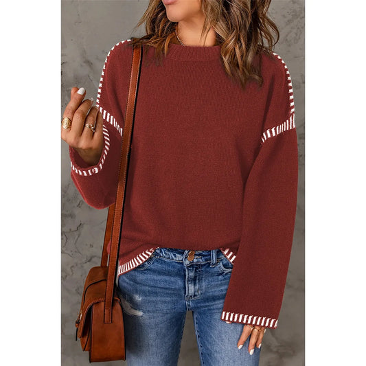 Contrast Decor Drop Shoulder Loose Sweater