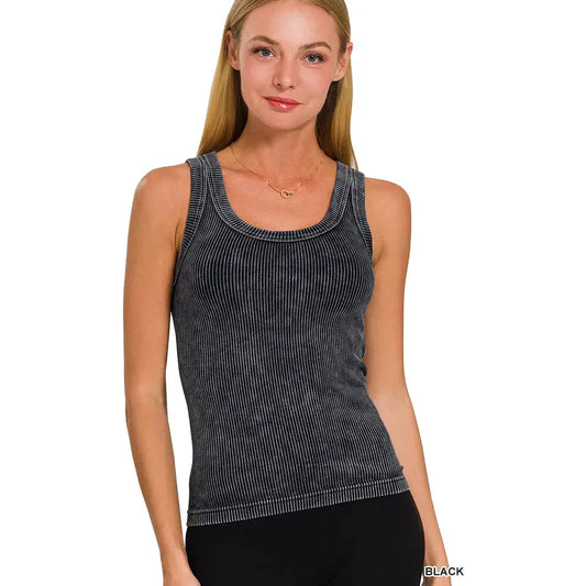 2 Way Neckline Washed Ribbed Tank Top