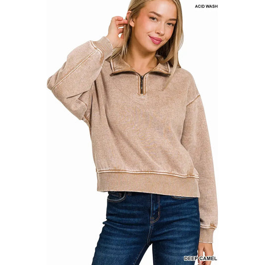 Acid Wash Fleece Half Zip Pullover