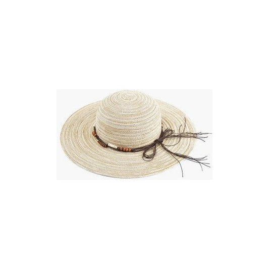 Harlyn Multicolor Floppy Hat with Beaded Band in Beige