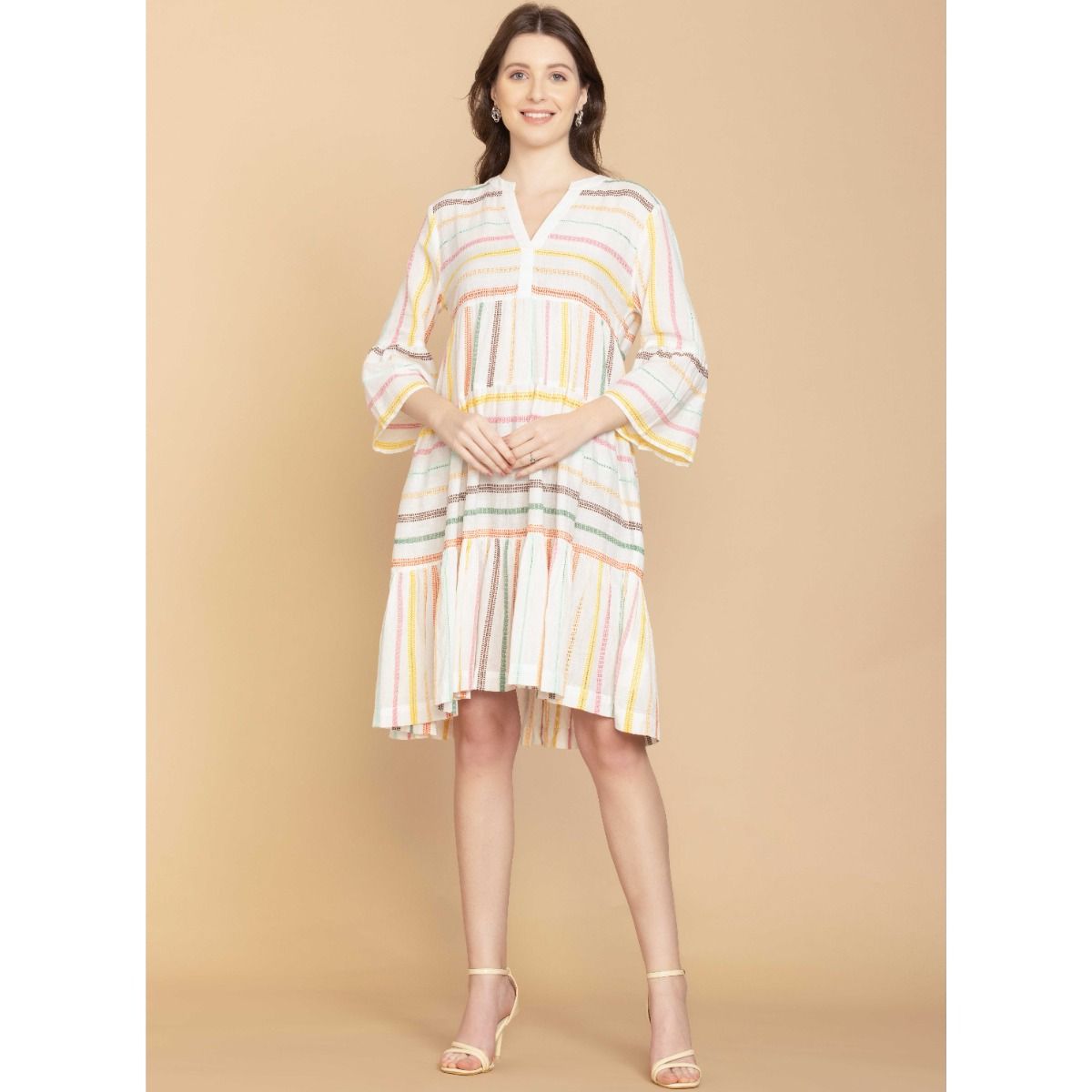 Myra Spring Skies V-Neck Mid Sleeve Dress